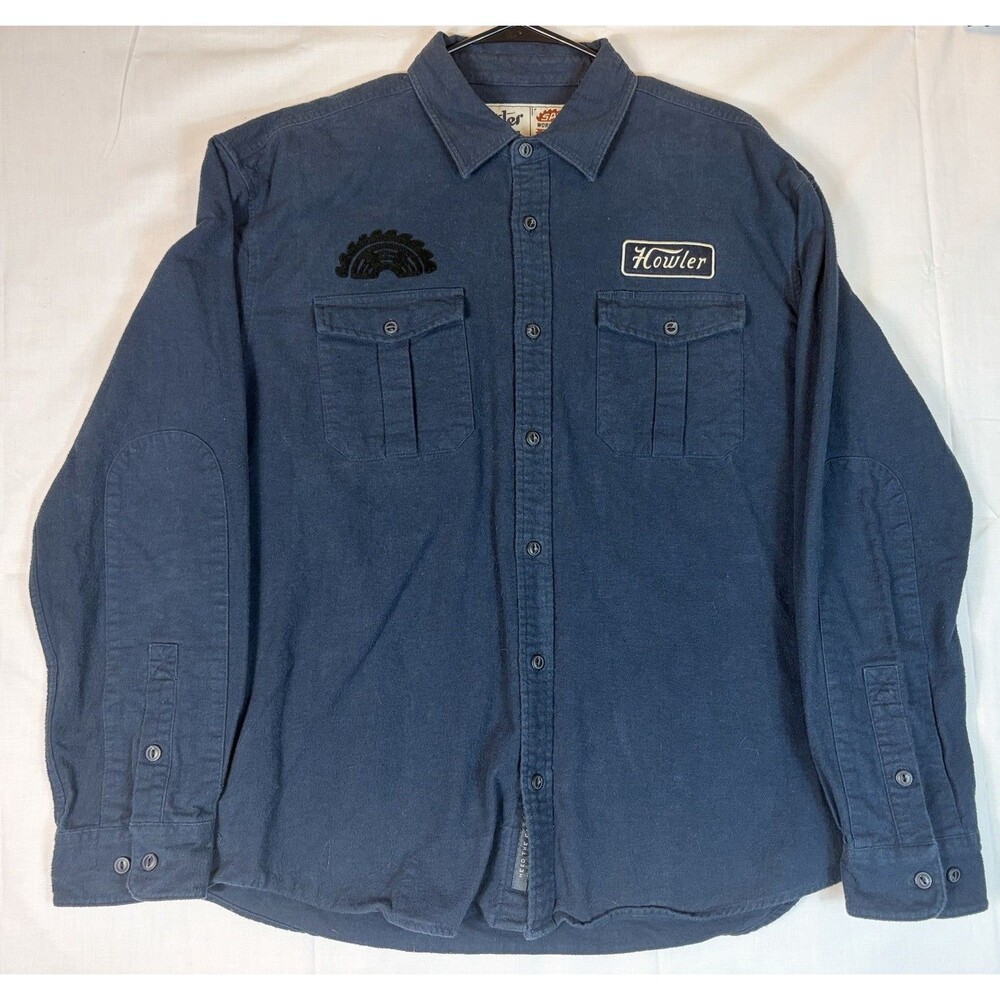 Howler Brothers Shirt Saw Dust Work Wear Chamois Flannel Navy Blue Men’s Large
